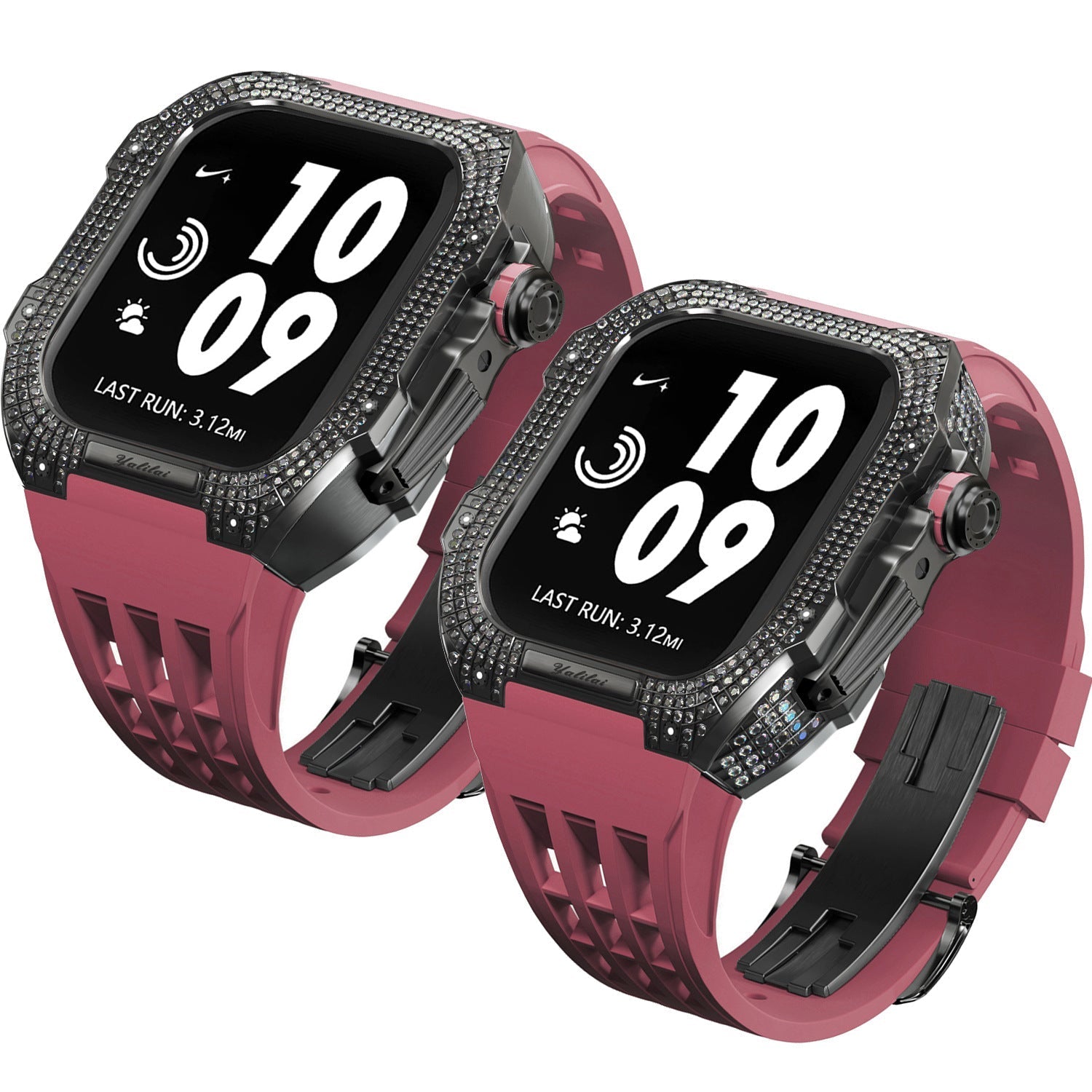 Luxurious Titanium Alloy Crystal Case Strap For Apple Watch 44/45 mm - Mycasety Mycasety