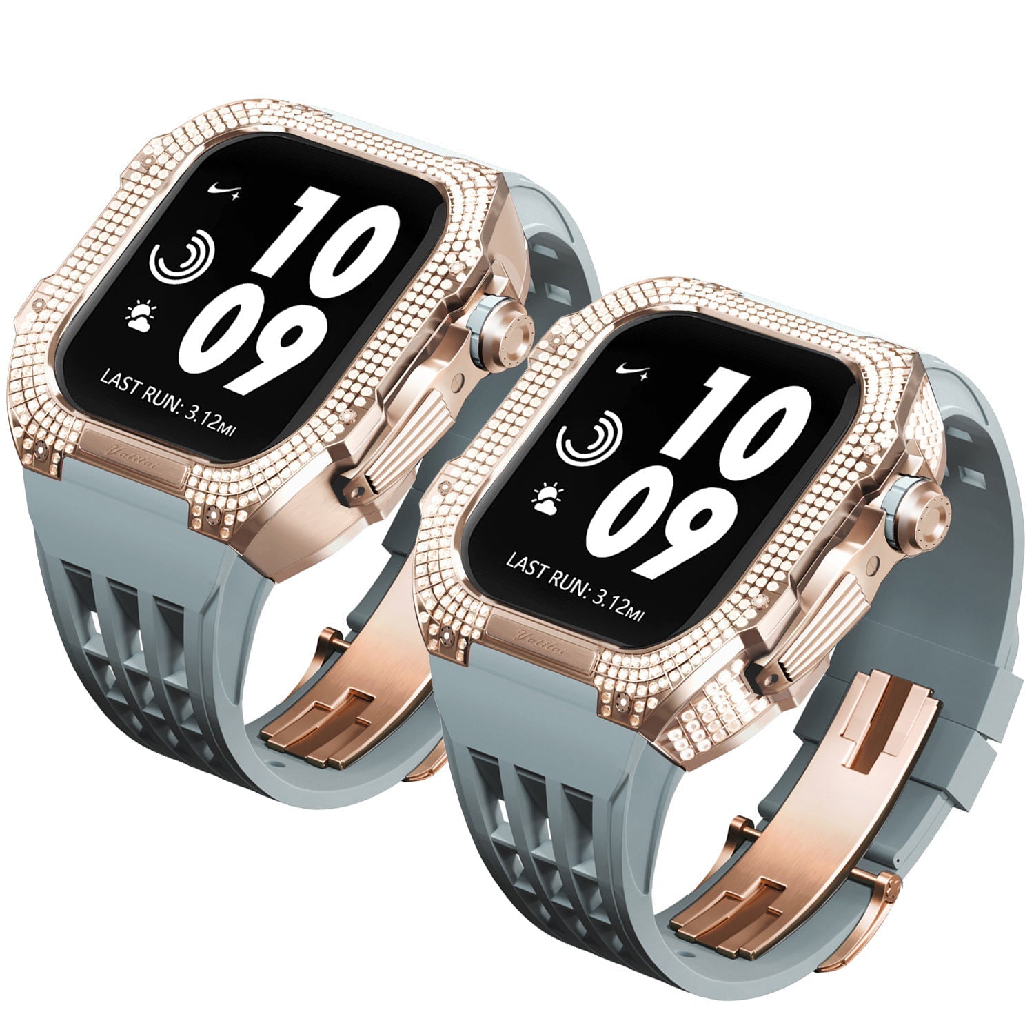 Luxurious Titanium Alloy Crystal Case Strap For Apple Watch 44/45 mm - Mycasety Mycasety