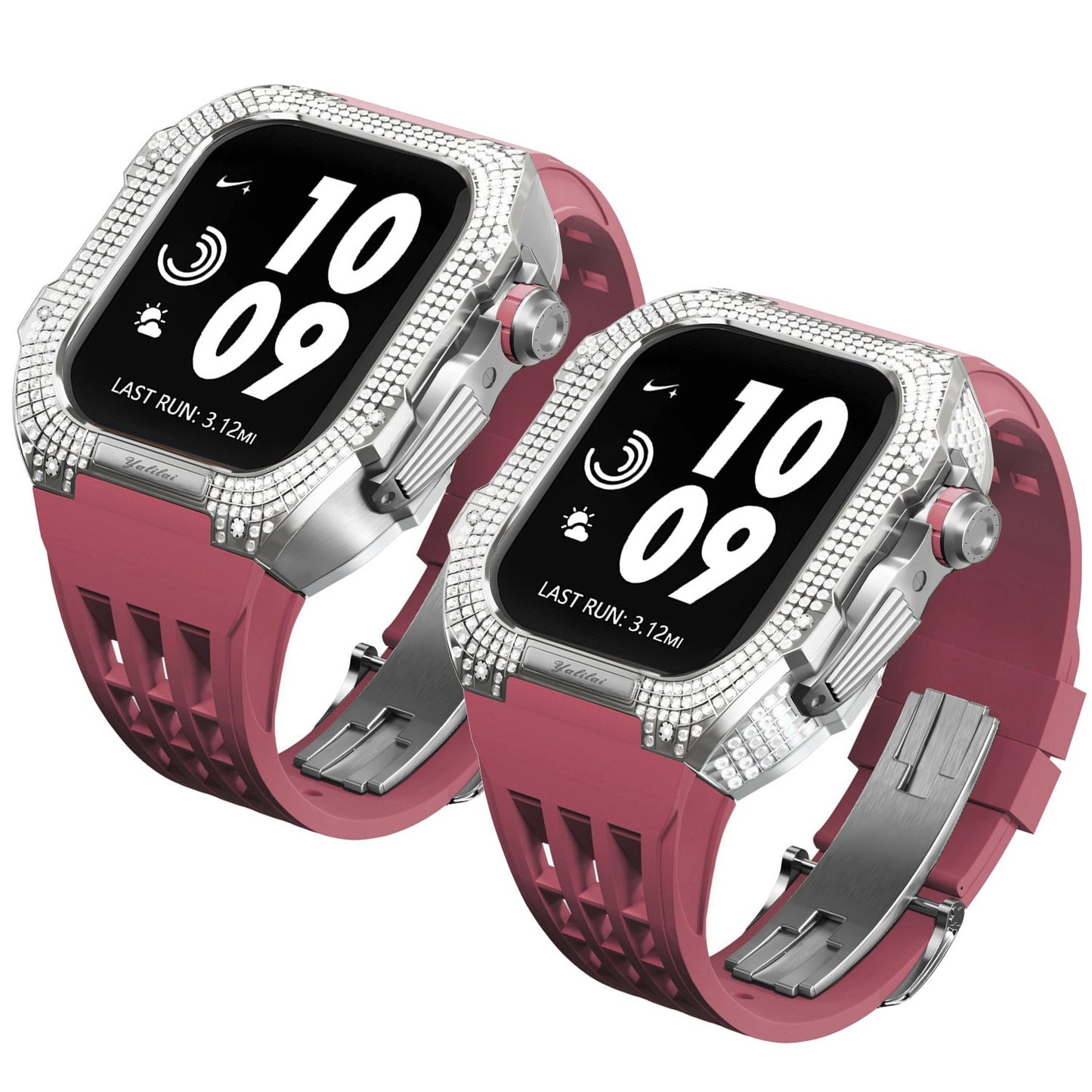 Luxurious Titanium Alloy Crystal Case Strap For Apple Watch 44/45 mm - Mycasety Mycasety