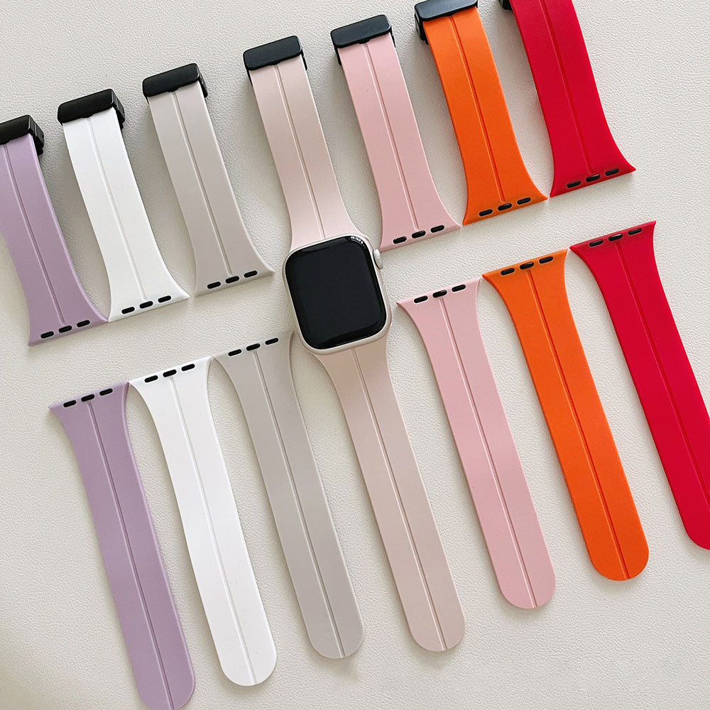 Magnetic Folding Buckle Silicone Watch Band With For Apple Watch