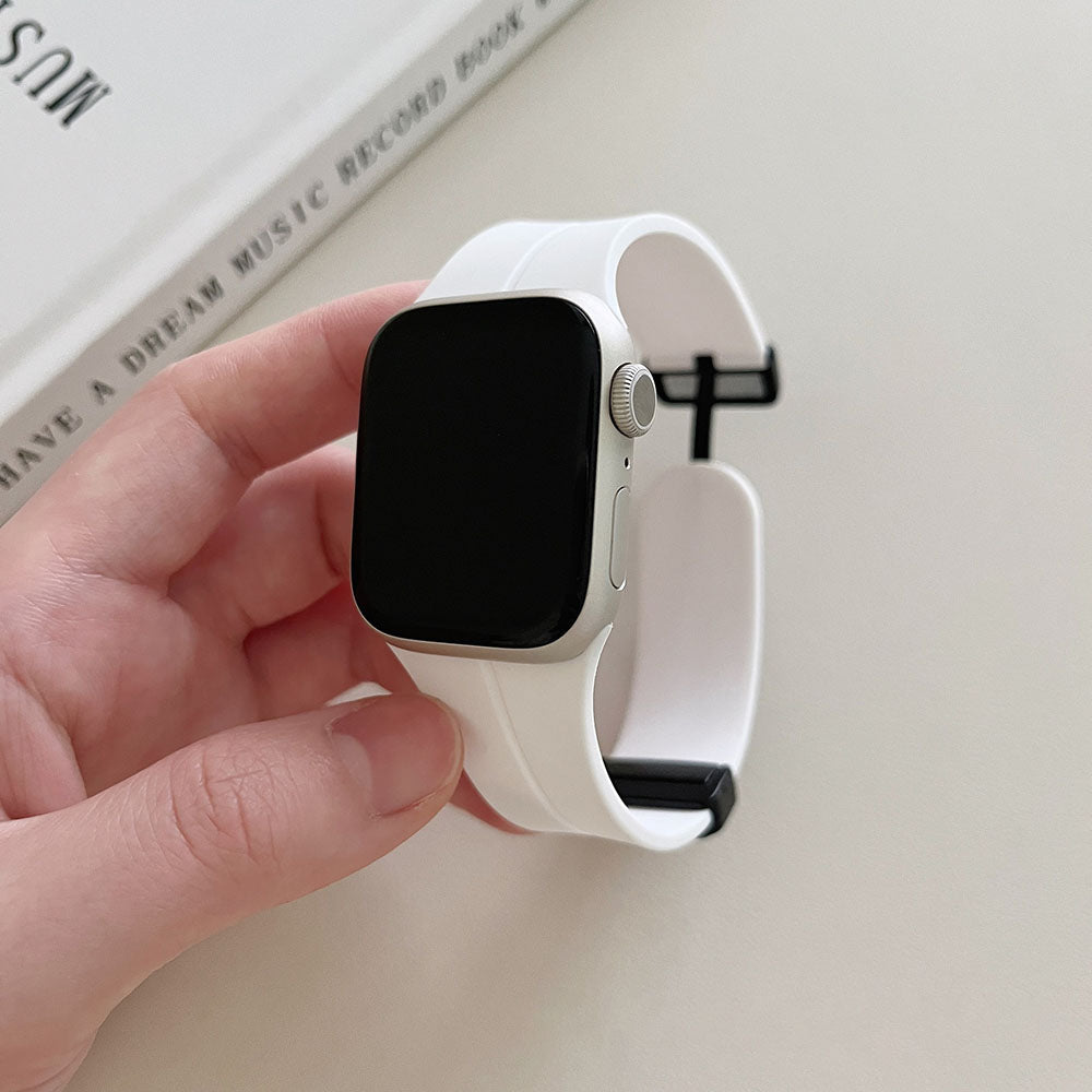 Magnetic Folding Buckle Silicone Watch Band With For Apple Watch