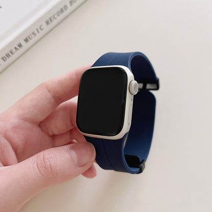 Magnetic Folding Buckle Silicone Watch Band With For Apple Watch