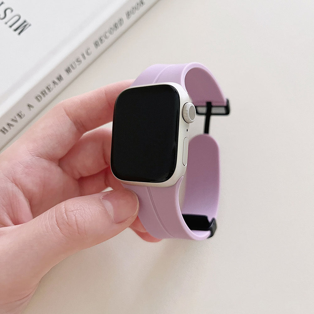 Magnetic Folding Buckle Silicone Watch Band With For Apple Watch