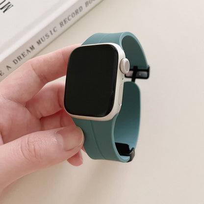 Magnetic Folding Buckle Silicone Watch Band With For Apple Watch