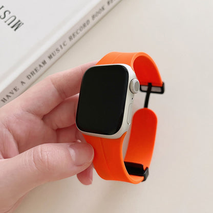 Magnetic Folding Buckle Silicone Watch Band With For Apple Watch