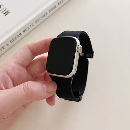 Magnetic Folding Buckle Silicone Watch Band With For Apple Watch