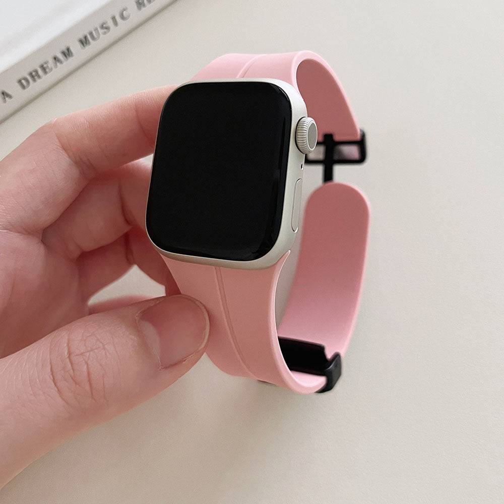 Magnetic Folding Buckle Silicone Watch Band With For Apple Watch