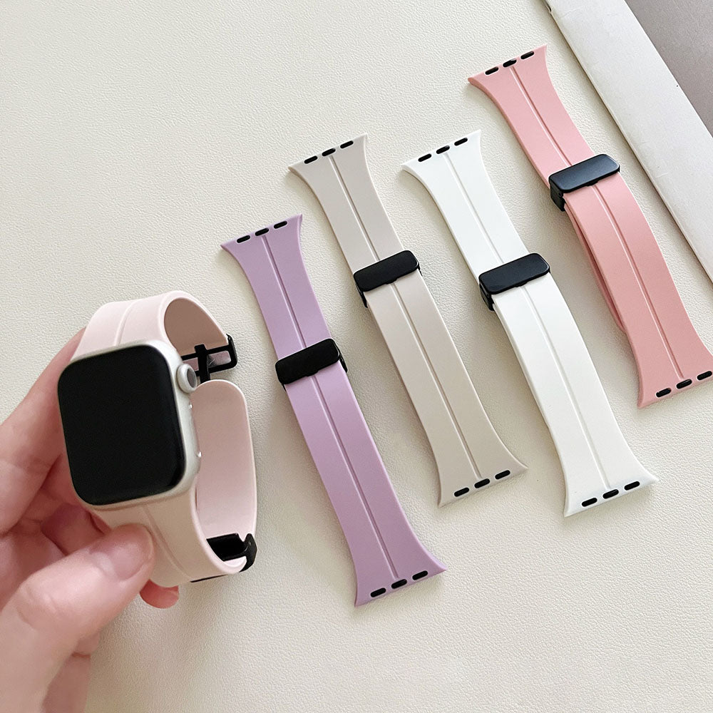 Magnetic Folding Buckle Silicone Watch Band With For Apple Watch