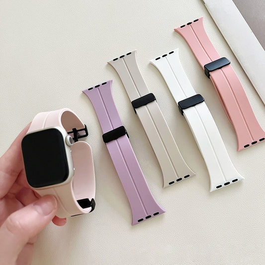 Magnetic Folding Buckle Silicone Watch Band With For Apple Watch