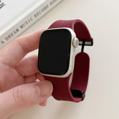 Magnetic Folding Buckle Silicone Watch Band With For Apple Watch