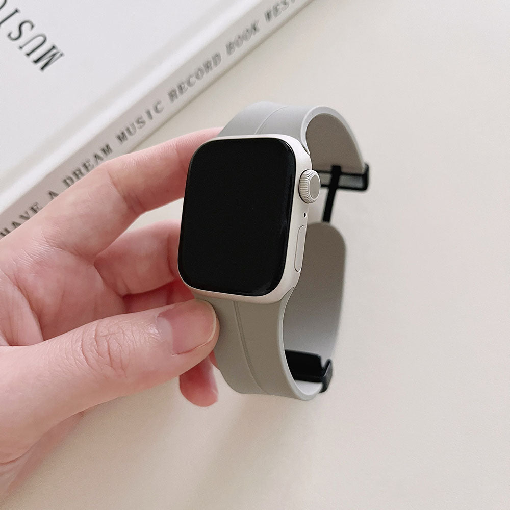 Magnetic Folding Buckle Silicone Watch Band With For Apple Watch