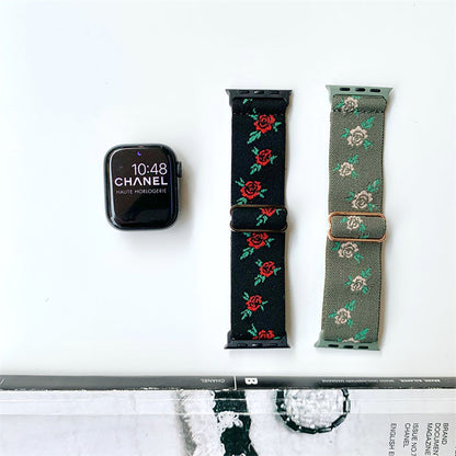 Vintage Floral Stretch Woven Nylon Floral Apple Watch Band