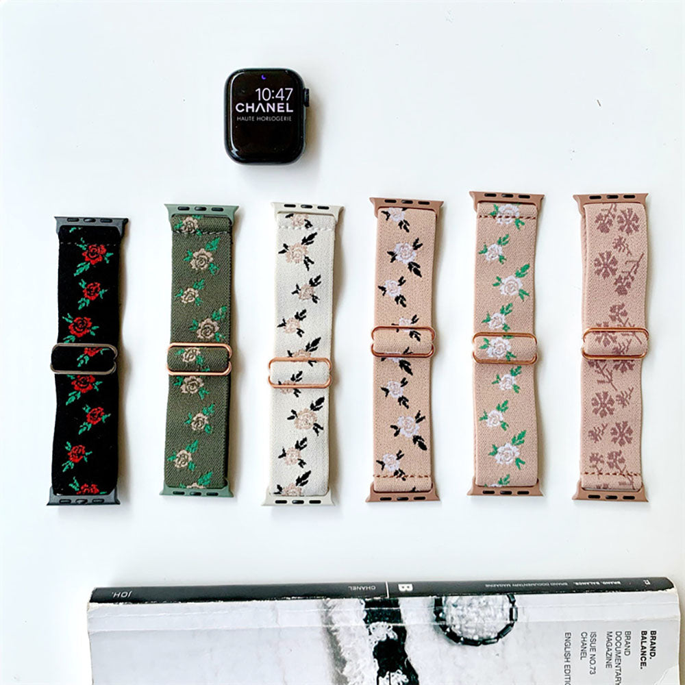 Vintage Floral Stretch Woven Nylon Floral Apple Watch Band