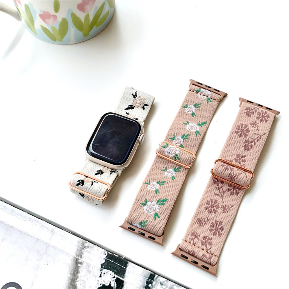 Vintage Floral Stretch Woven Nylon Floral Apple Watch Band