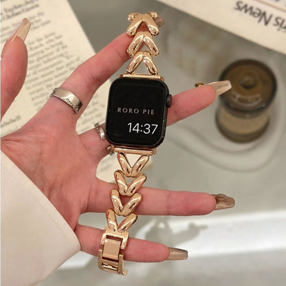 Diamond V Heart Metal Bracelet Apple Watch Band