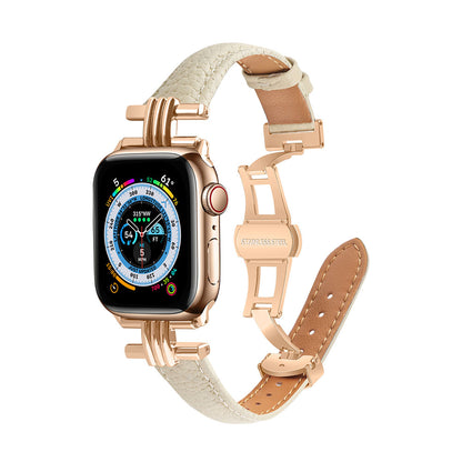 Pebbled Leather Metal Butterfly Buckle Apple Watch Band