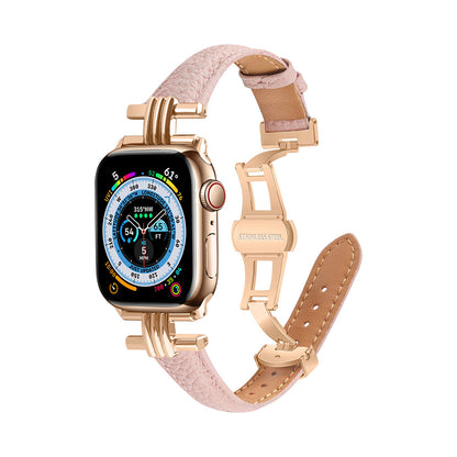 Pebbled Leather Metal Butterfly Buckle Apple Watch Band