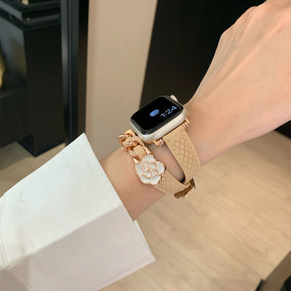 Camellia Double Ring Rhombus Leather Apple Watch Band