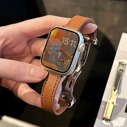 Leather Lychee Effect Folding Buckle Apple Watch Band