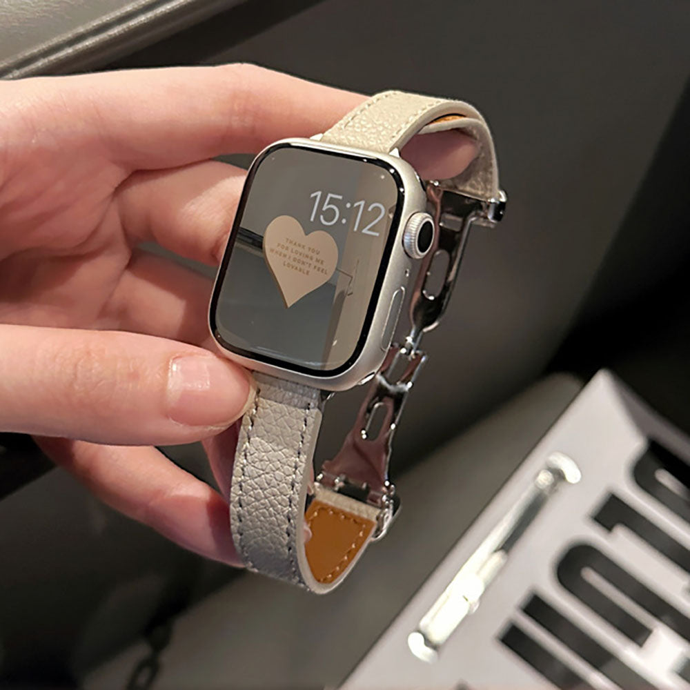 Leather Lychee Effect Folding Buckle Apple Watch Band