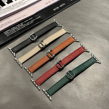 Leather Lychee Effect Folding Buckle Apple Watch Band