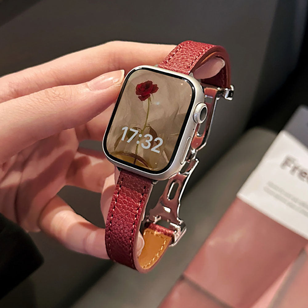 Leather Lychee Effect Folding Buckle Apple Watch Band