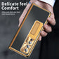 Aluminum Alloy Frame Magnetic Bracket All-Inclusive Nappa Leather Electroplating Phone Case For Samsung Galaxy Z Fold3 Fold4 5G