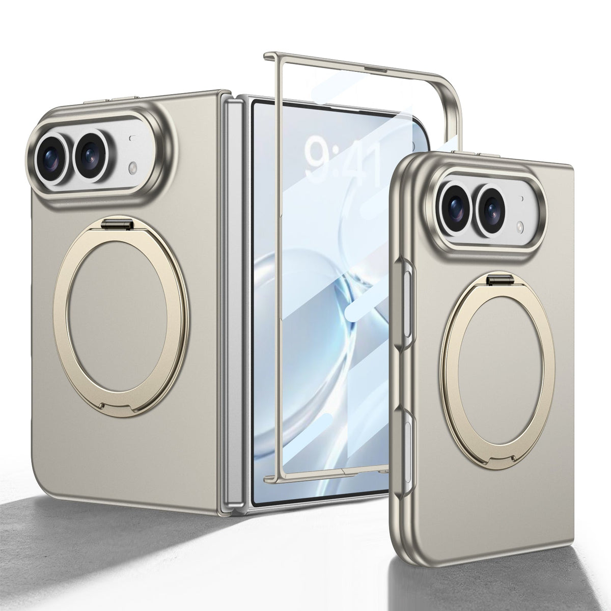 iPhone Duo | Slim Full‑Coverage Phone Case Built-in Tempered Glass Film & 360° Rotatable Magnetic Ring Kickstand