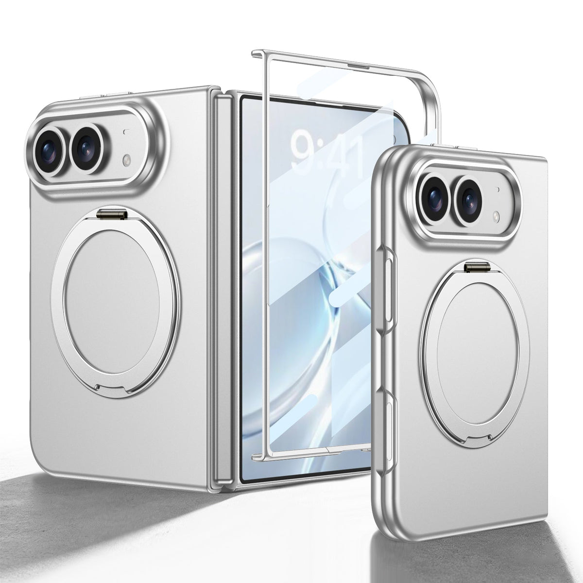 iPhone Duo | Slim Full‑Coverage Phone Case Built-in Tempered Glass Film & 360° Rotatable Magnetic Ring Kickstand