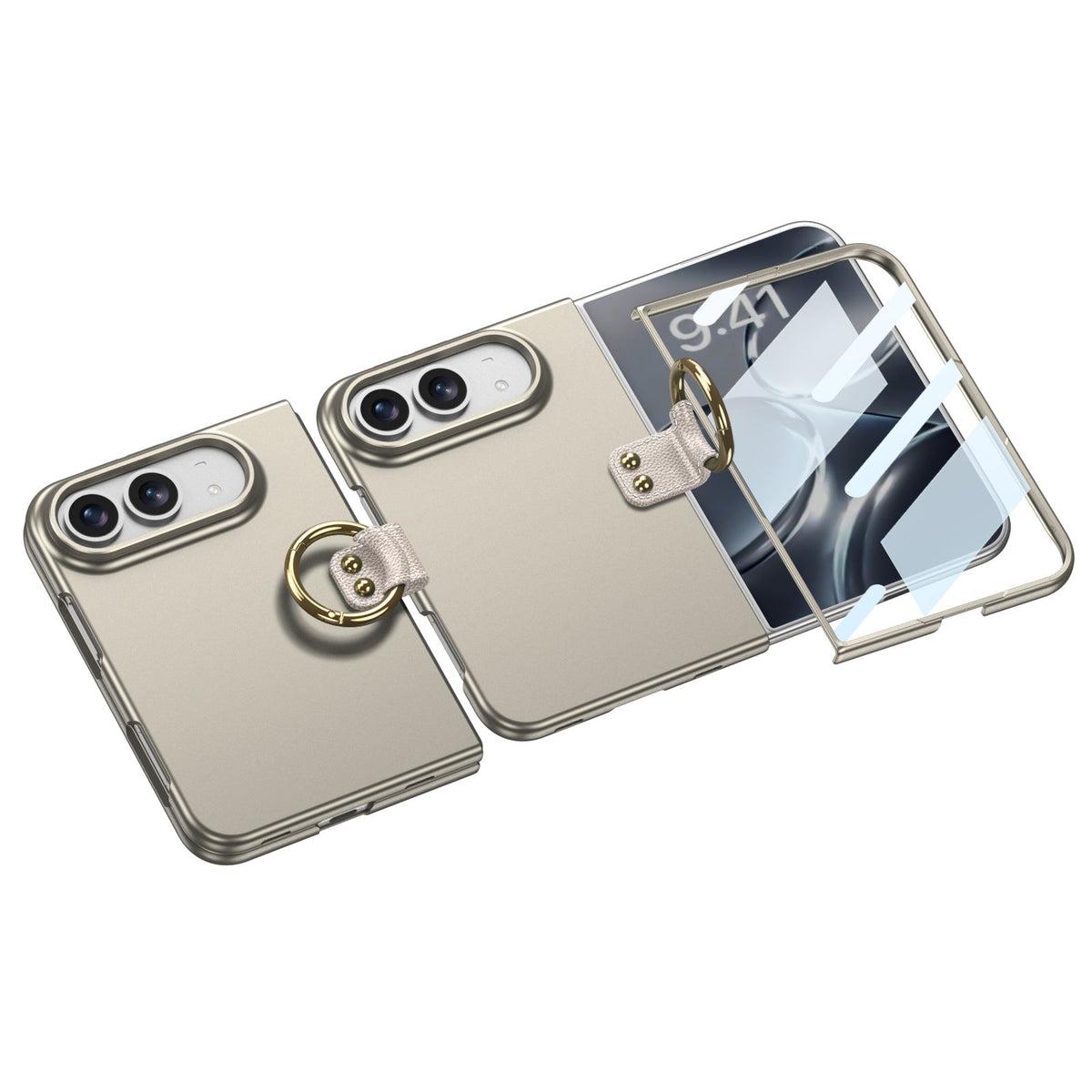 iPhone Duo | Slim Full‑Coverage Phone Case Built-in Tempered Glass Film & Side Clip‑Style Finger Ring Grip