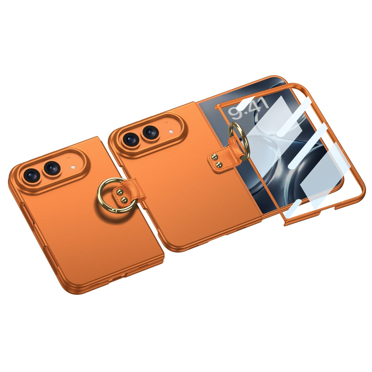iPhone Duo | Slim Full‑Coverage Phone Case Built-in Tempered Glass Film & Side Clip‑Style Finger Ring Grip