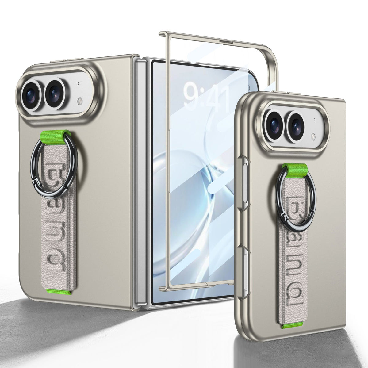 iPhone Duo | Slim Full‑Coverage Phone Case Built-in Tempered Glass Film & Wrist Strap with Finger Ring Grip