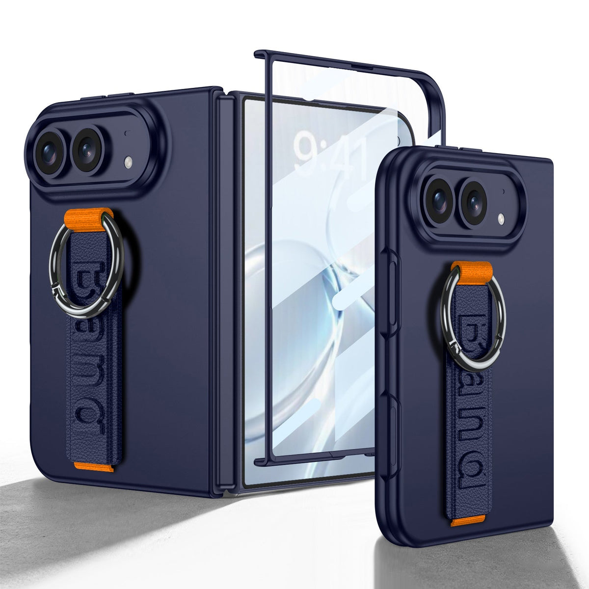 iPhone Duo | Slim Full‑Coverage Phone Case Built-in Tempered Glass Film & Wrist Strap with Finger Ring Grip