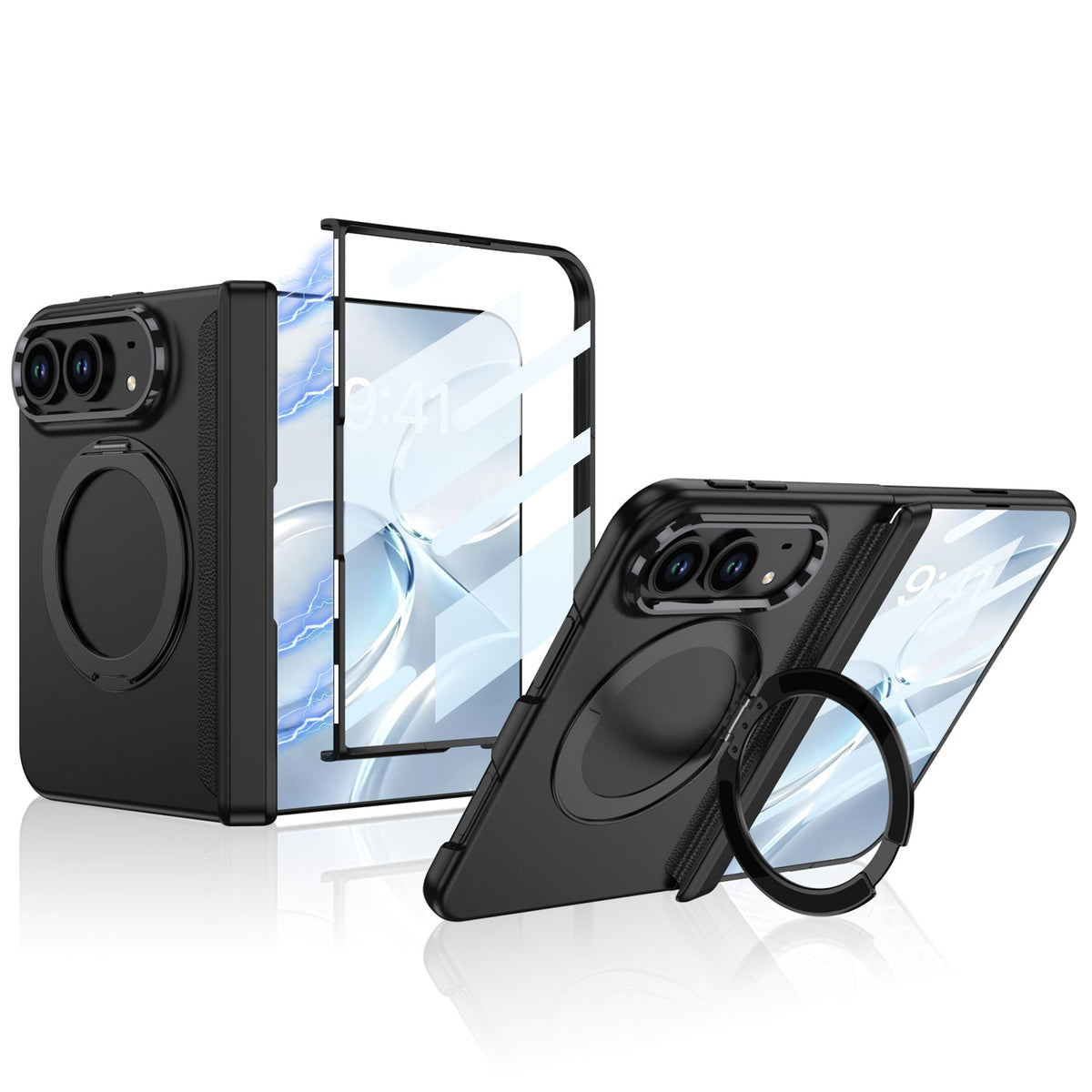 iPhone Duo - Magnetic Hinge Protection Business Cover Built-in Tempered Glass Film & Magnetic Kickstand