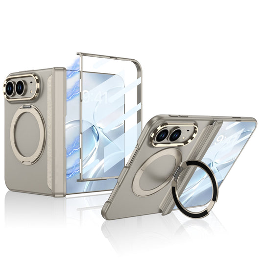 iPhone Duo - Magnetic Hinge Protection Business Cover Built-in Tempered Glass Film & Magnetic Kickstand