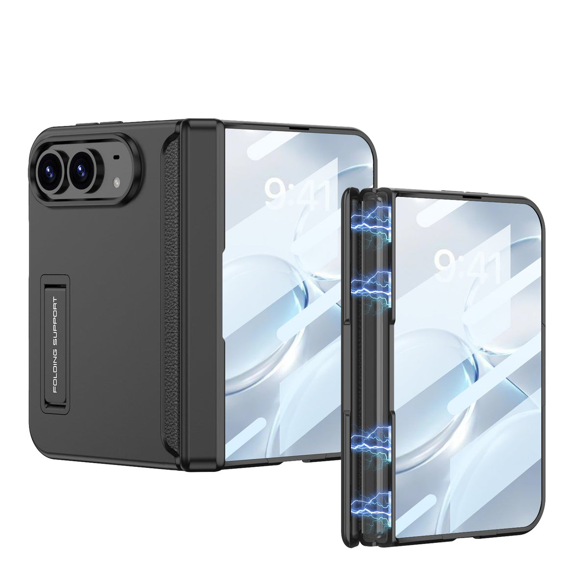 iPhone Duo - Magnetic Hinge Protection Business Cover Built-in Tempered Glass Film & Hidden Kickstand