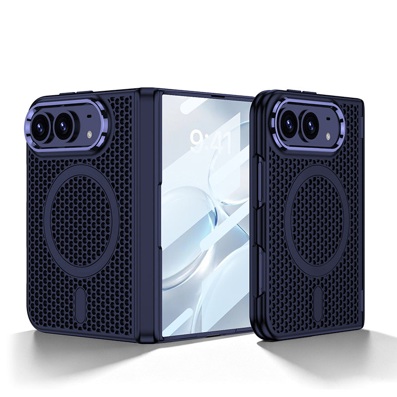 iPhone Duo - Magnetic Hinge Protection Honeycomb‑Mesh Cooling Cover Built-in Tempered Glass Film & Magnetic Ring