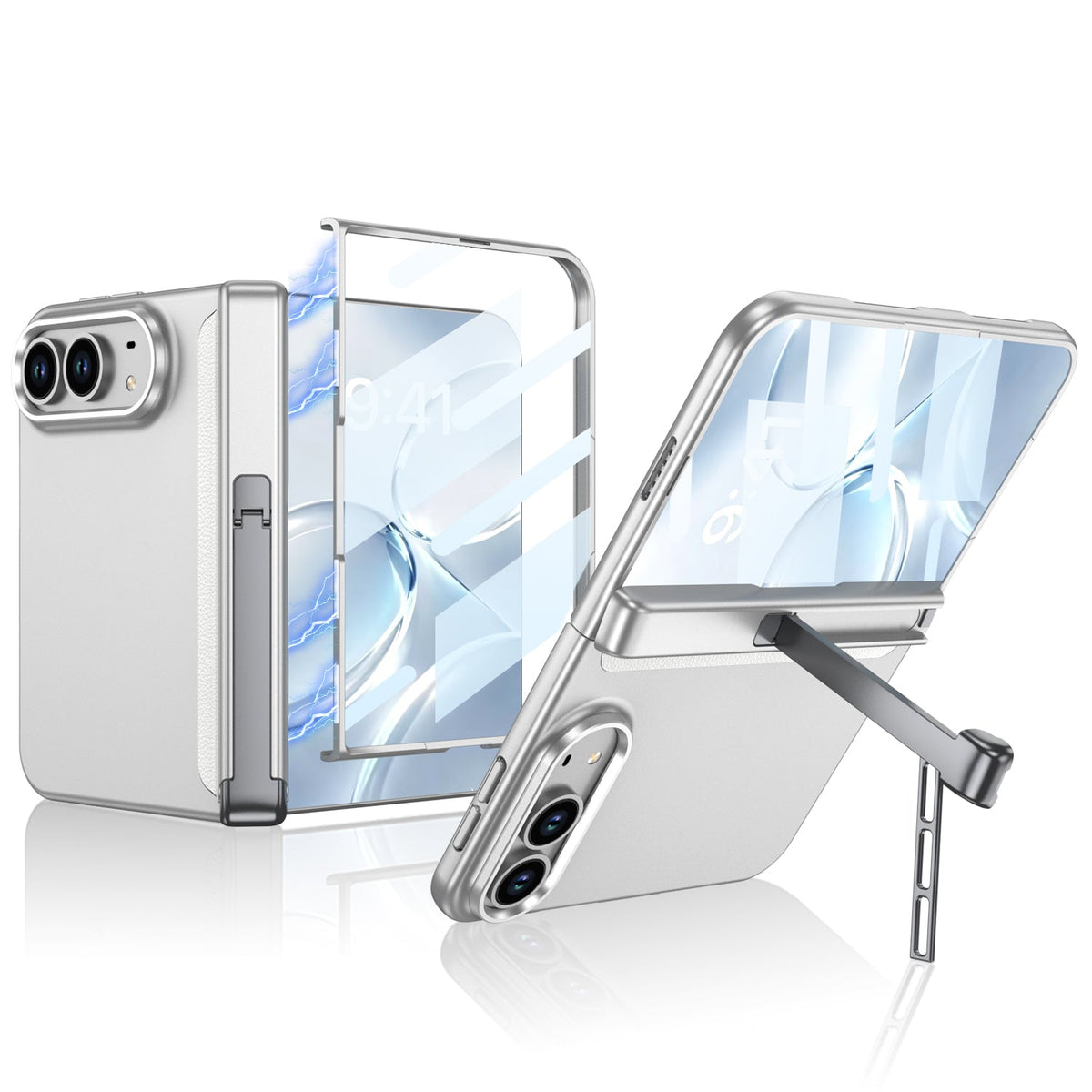 iPhone Duo - Magnetic Hinge Protection Business Cover Built-in Tempered Glass Film & Tri‑Fold Side Kickstand