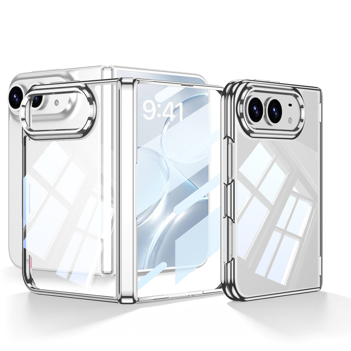 iPhone Duo - Magnetic Hinge Protection Clear Plating Cover Built-in Tempered Glass Film