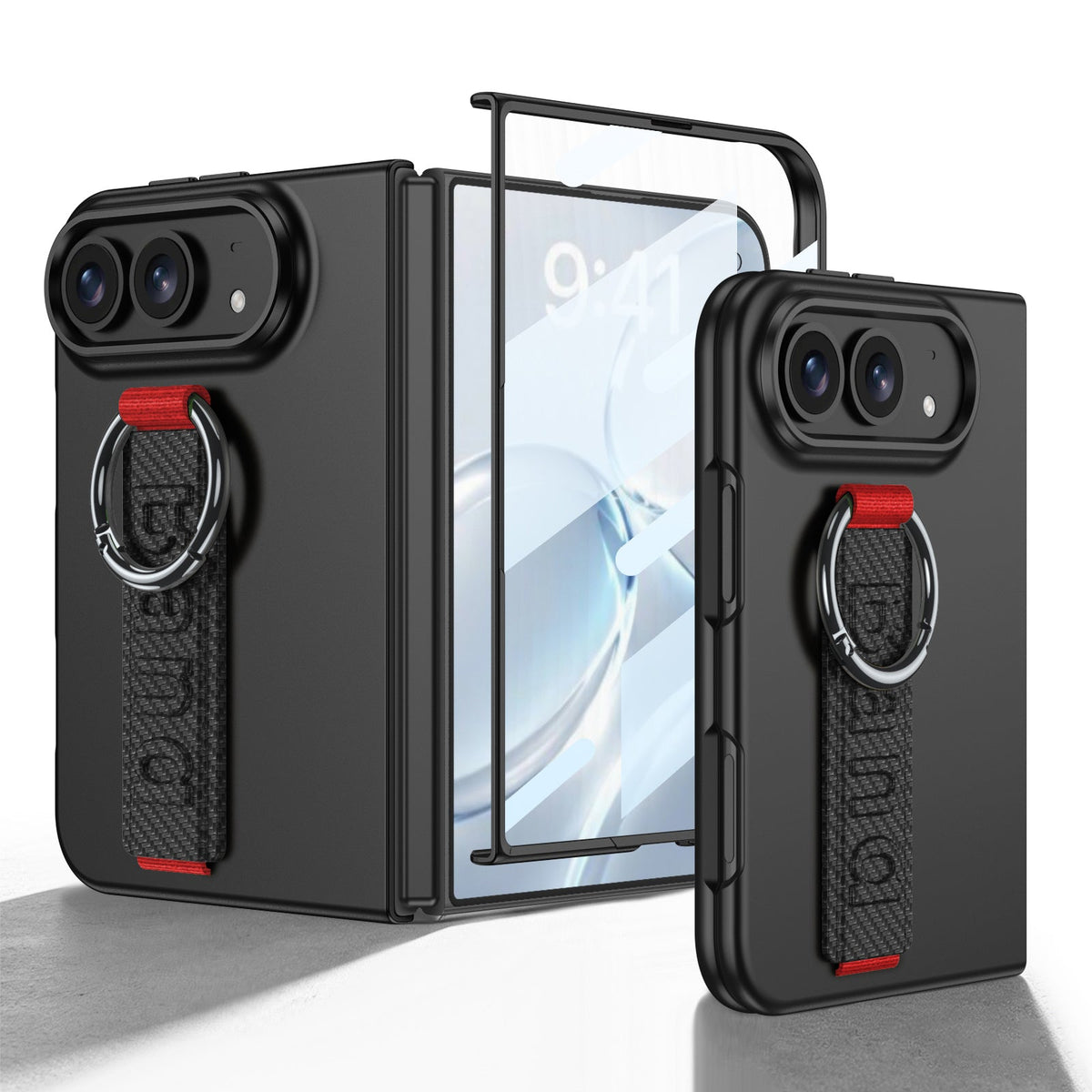 iPhone Duo | Slim Full‑Coverage Phone Case Built-in Tempered Glass Film & Wrist Strap with Finger Ring Grip