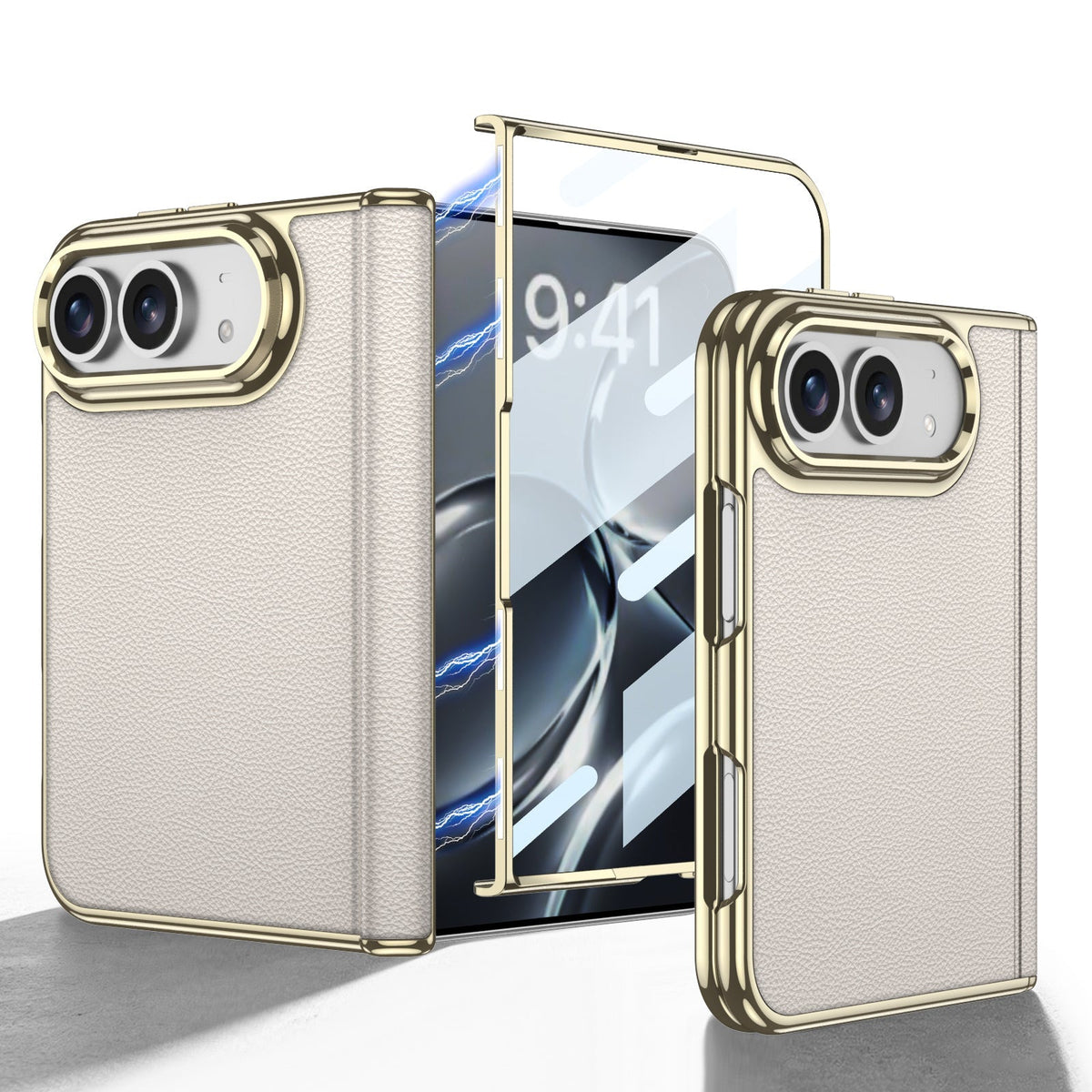 iPhone Duo - Golden Plating Leather Cover Built-in Tempered Glass Screen
