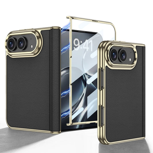 iPhone Duo - Golden Plating Leather Cover Built-in Tempered Glass Screen