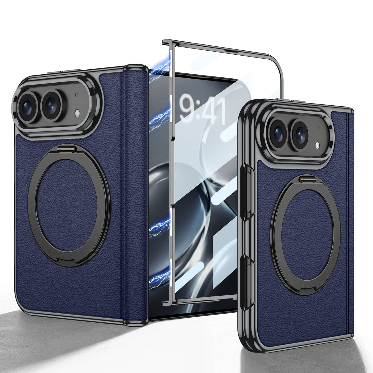 iPhone Duo - Golden Plating Leather Cover Built-in Tempered Glass Screen & Magnetic Bracket