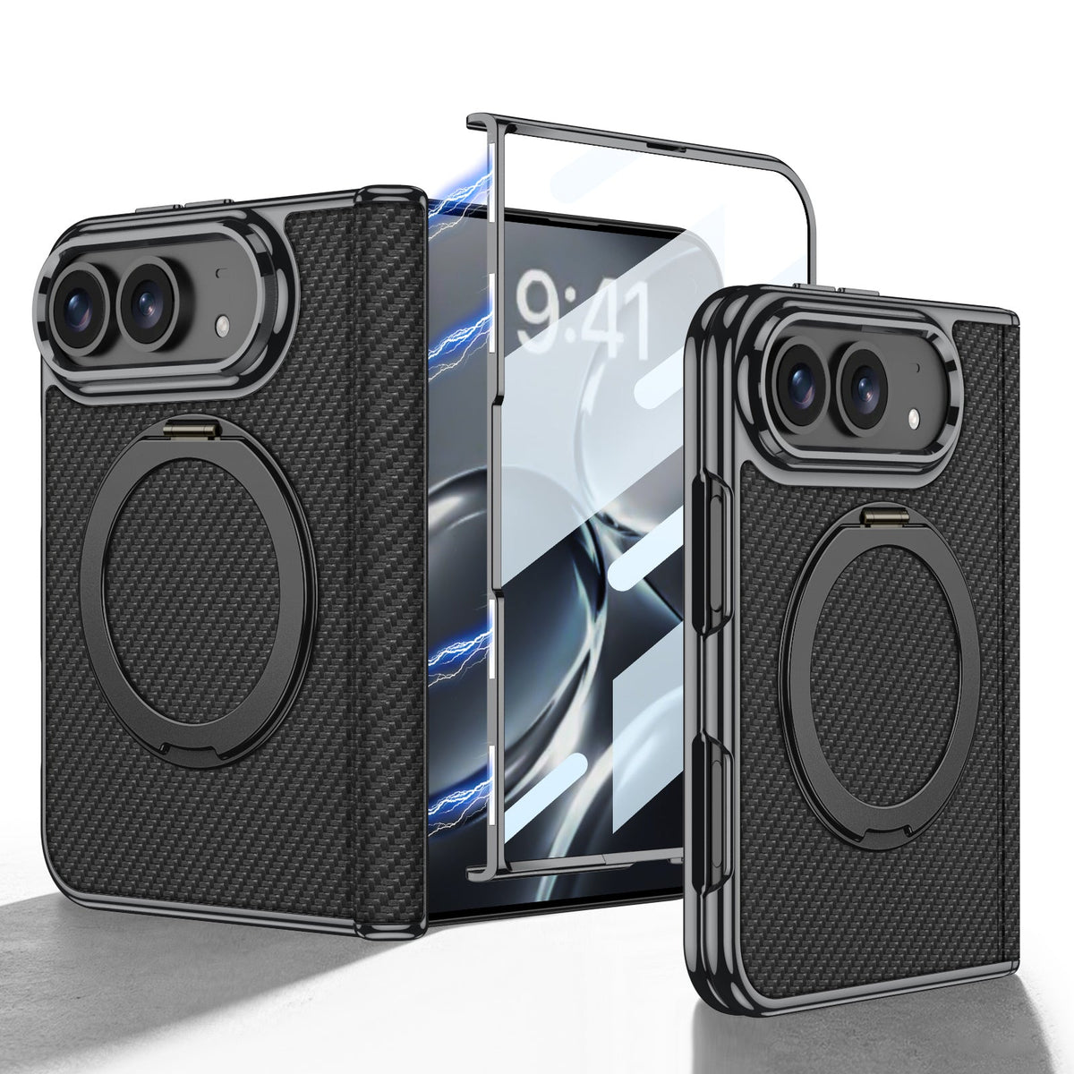 iPhone Duo - Golden Plating Leather Cover Built-in Tempered Glass Screen & Magnetic Bracket