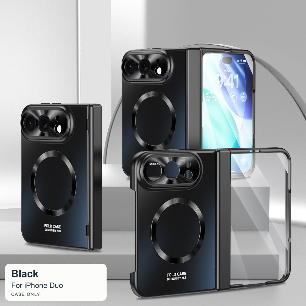 iPhone Duo | Electroplated Magnetic Case with Hinge Protection & Tempered Glass