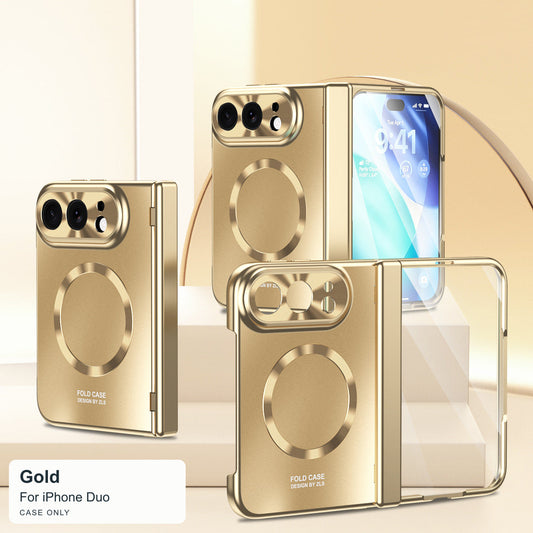iPhone Duo | Electroplated Magnetic Case with Hinge Protection & Tempered Glass