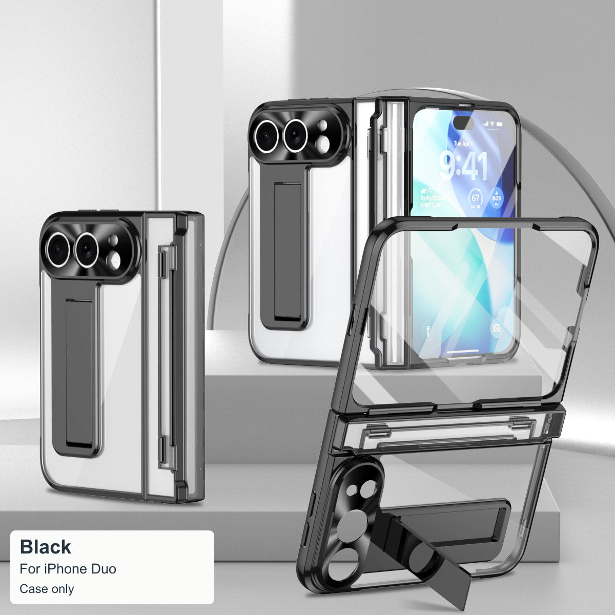 iPhone Duo | Clear Case with Hidden Kickstand, Hinge Protection & Glass Front