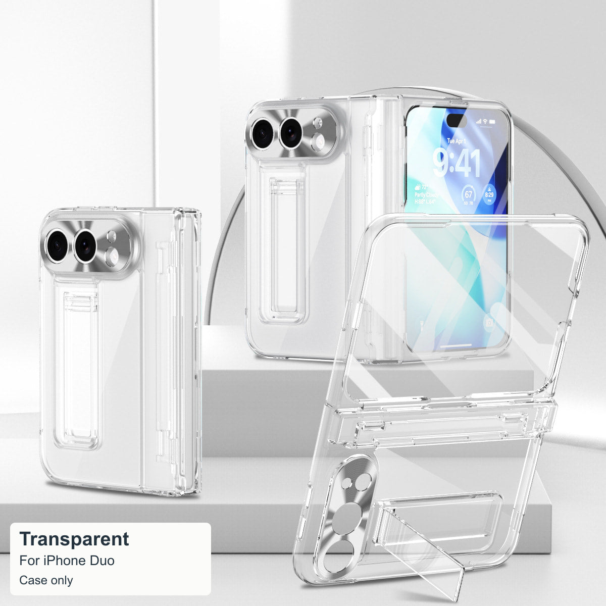 iPhone Duo | Clear Case with Hidden Kickstand, Hinge Protection & Glass Front
