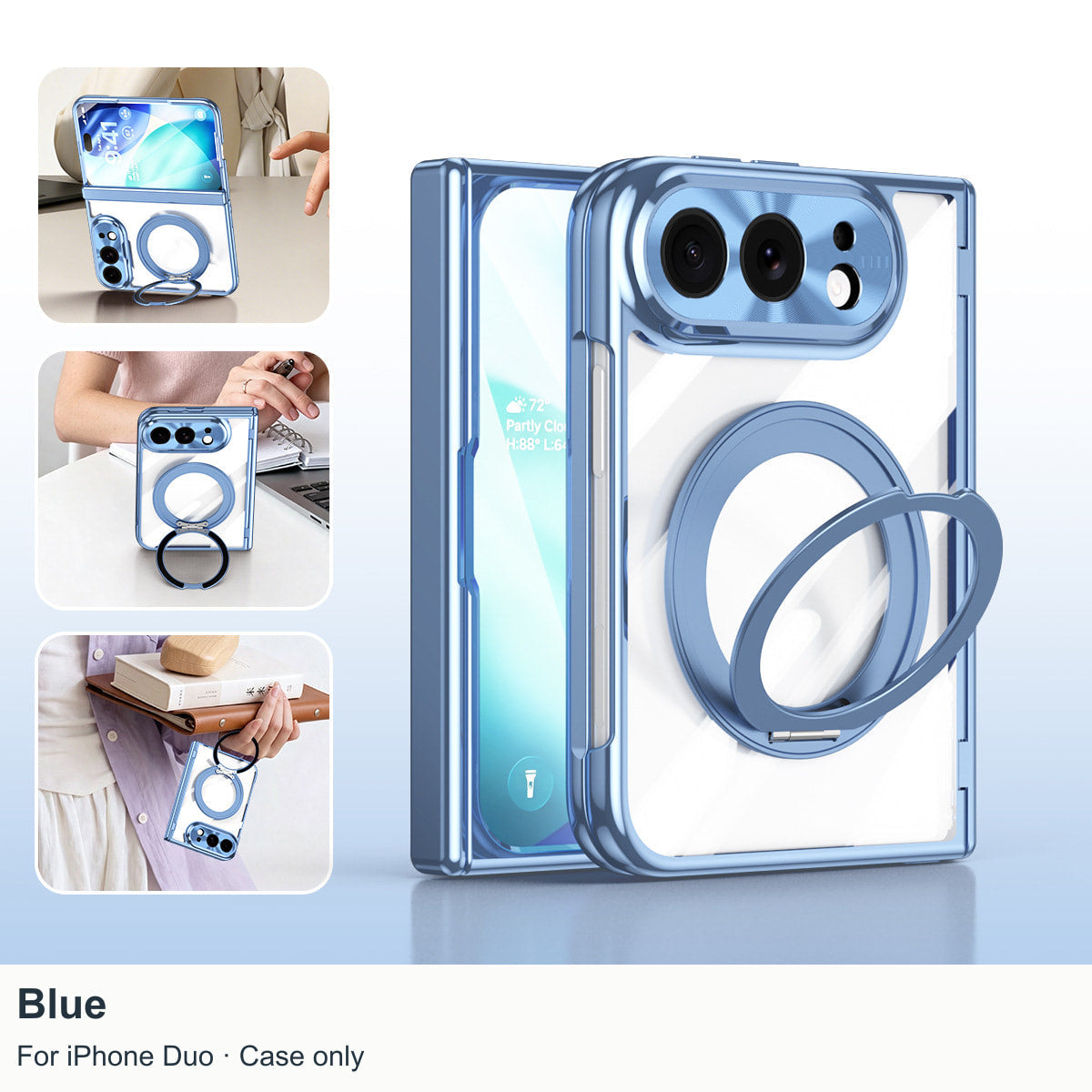 iPhone Duo | Clear Magnetic Case with 360° Ring Stand & Glass Front