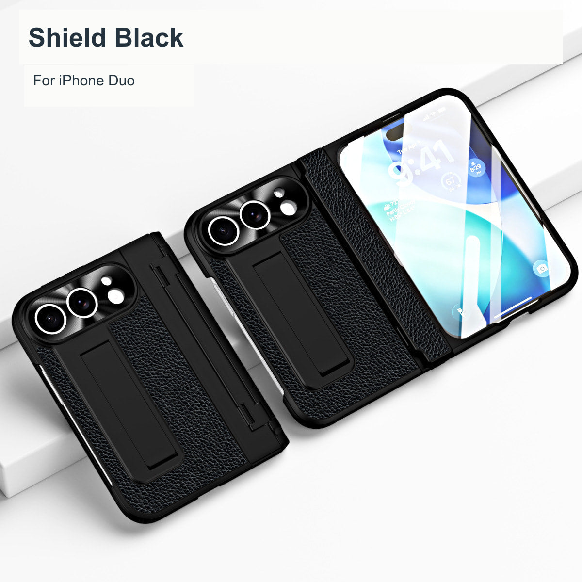 iPhone Duo | Textured Kickstand Case with Hinge Protection & Front Screen Protector